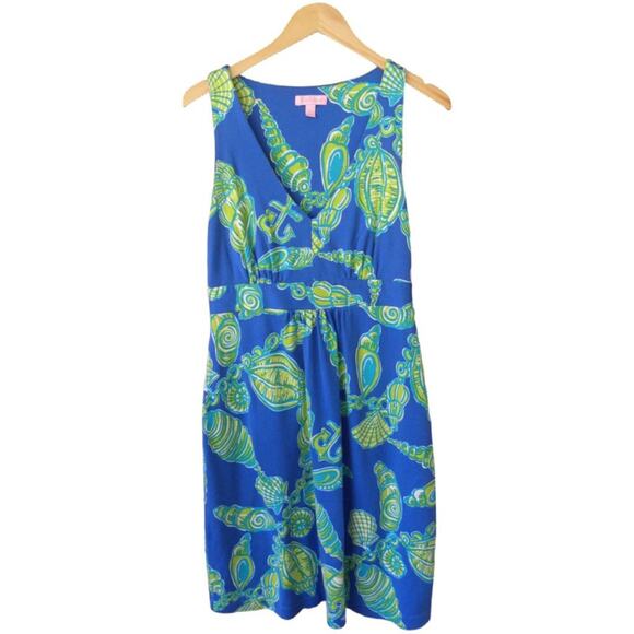 Lilly Pulitzer Patty Dress Starry Blue Fallin in Love Seashells Silk Jersey - Picture 5 of 7